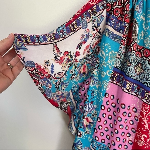 Chicos Patchwork Peplum Flutter Sleeve Top - Picture 6 of 13